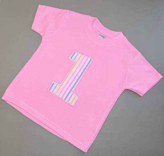 Pink Striped Birthday Number T-Shirt