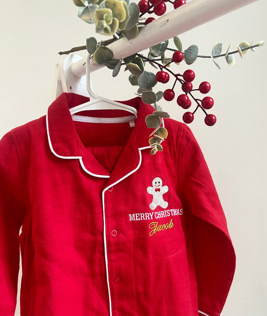 Personalised Red Classic Gingerbread Man Christmas Pyjamas