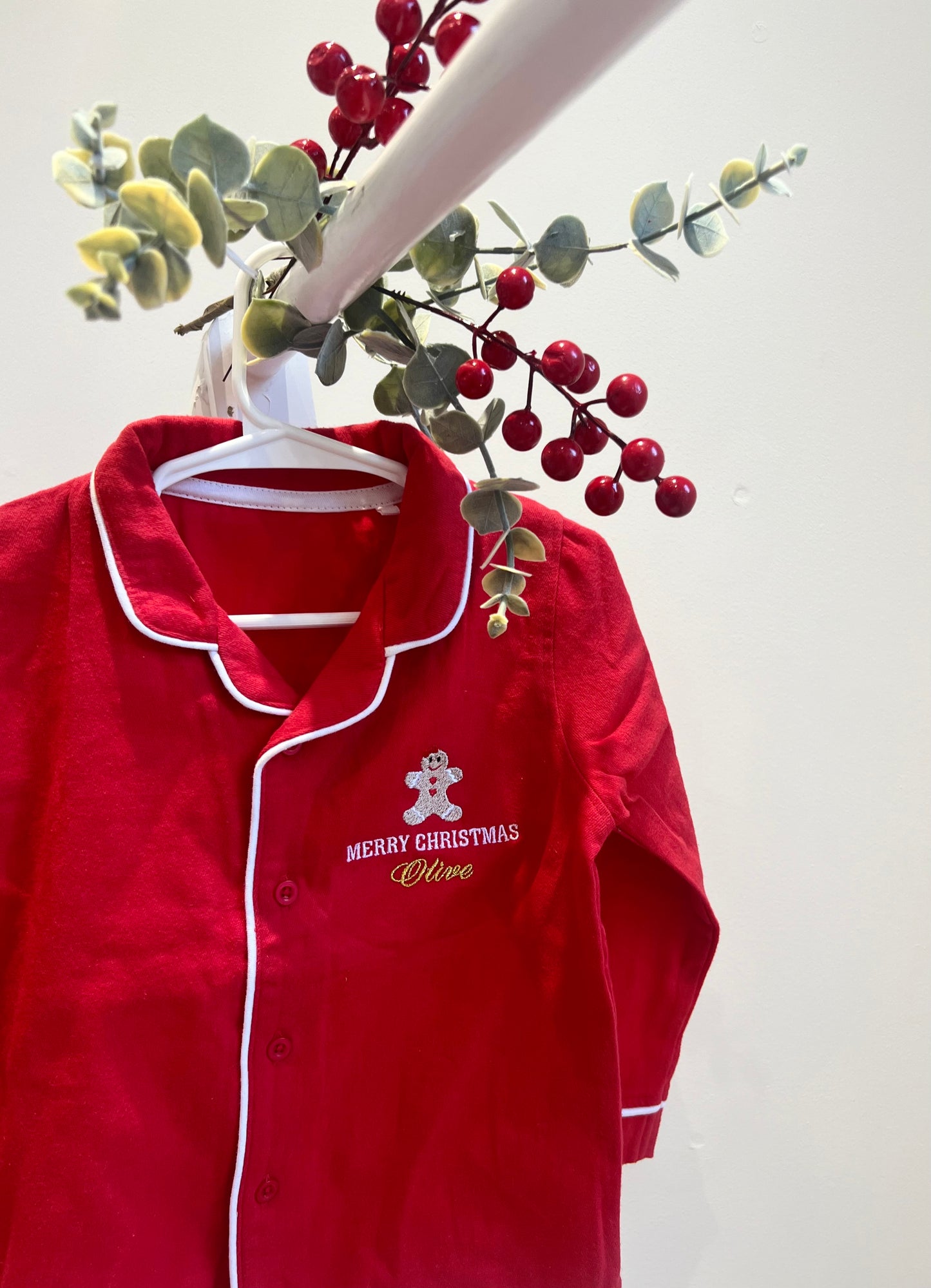 Personalised Red Classic Gingerbread Man Christmas Pyjamas