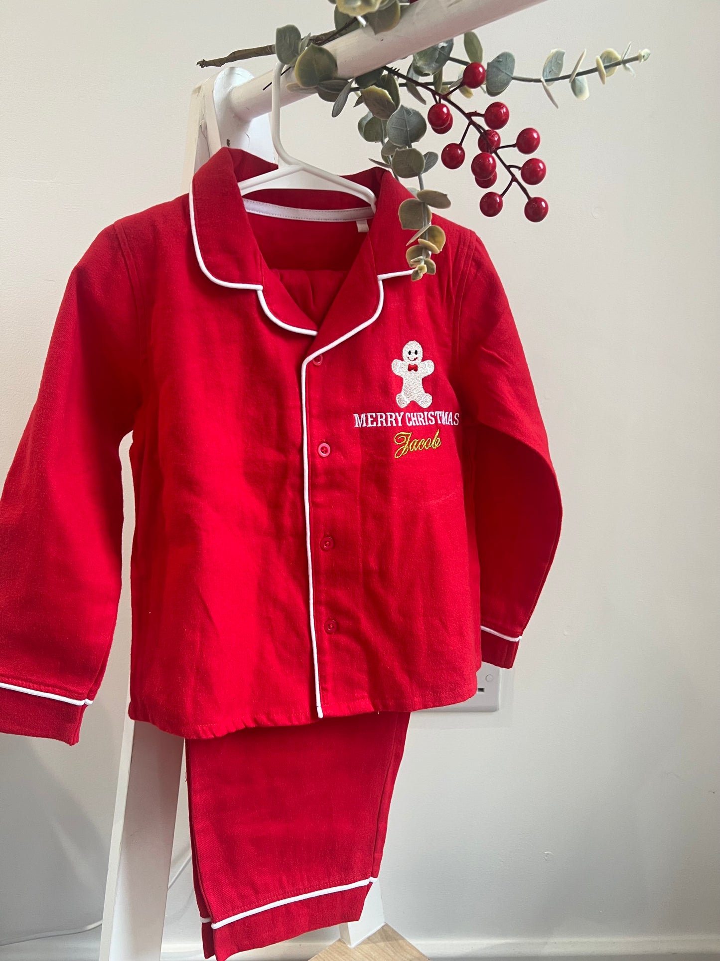 Personalised Red Classic Gingerbread Man Christmas Pyjamas