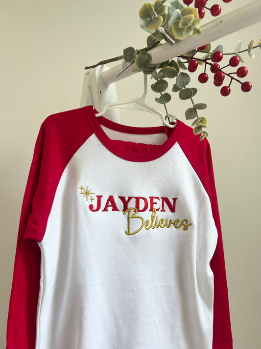 Personalised Red Believes Christmas Pyjamas