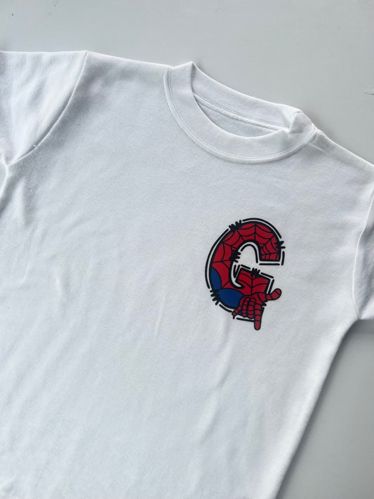 White Superhero Spider inspired Initial T-Shirt