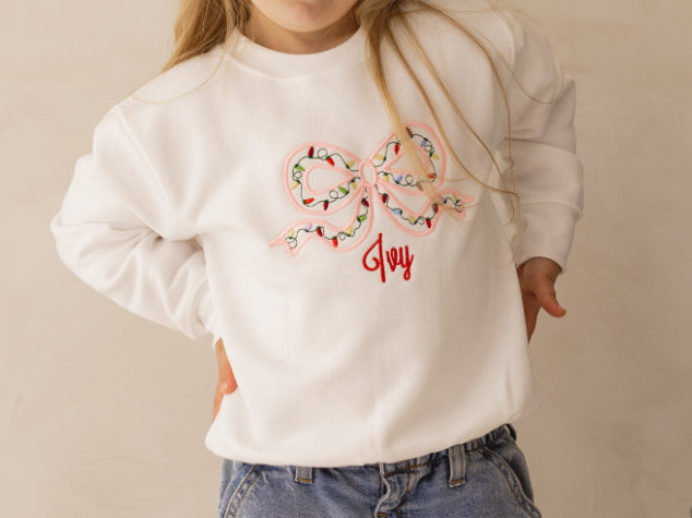 Christmas Bow and Lights White Sweatshirt