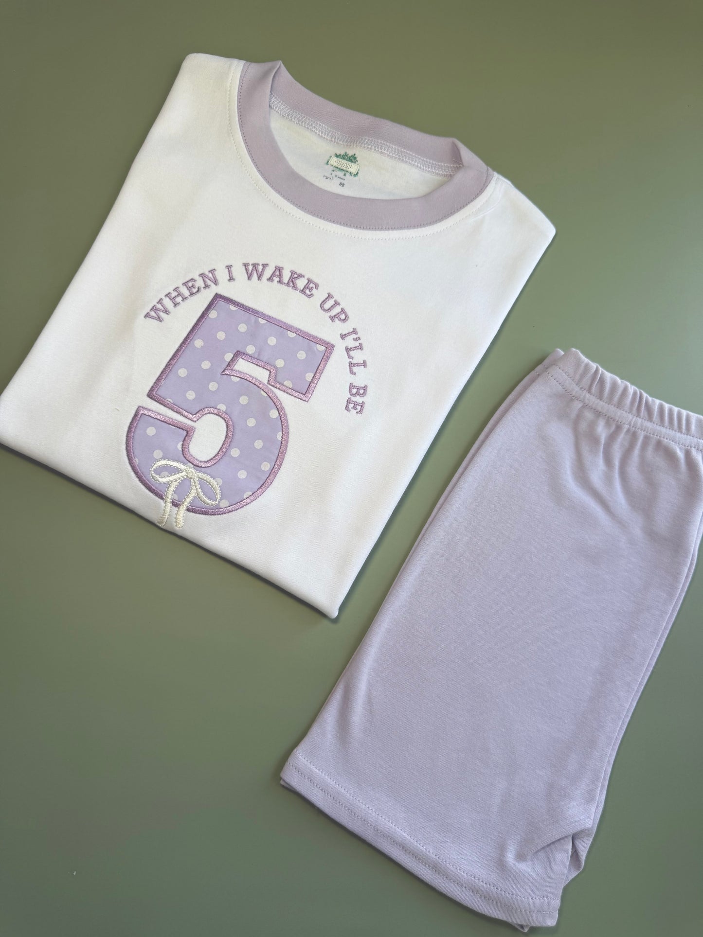 Personalised When I Wake up Lilac Spot & Bow Number Short Pyjamas