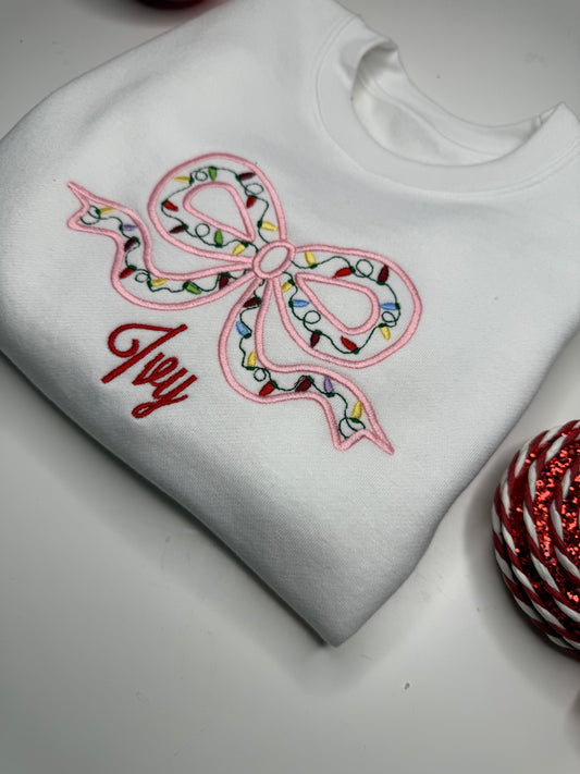 Christmas Bow and Lights White Sweatshirt