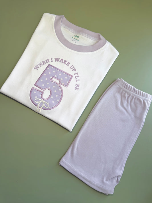 Personalised When I Wake up Lilac Spot & Bow Number Short Pyjamas