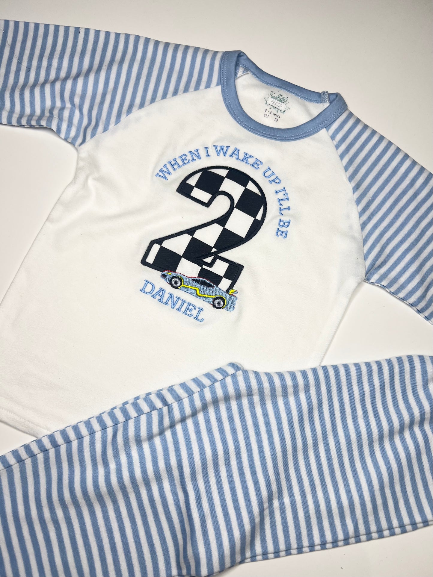 Personalised When I Wake up Blue Racing Car Checkered Flag Number Pyjamas