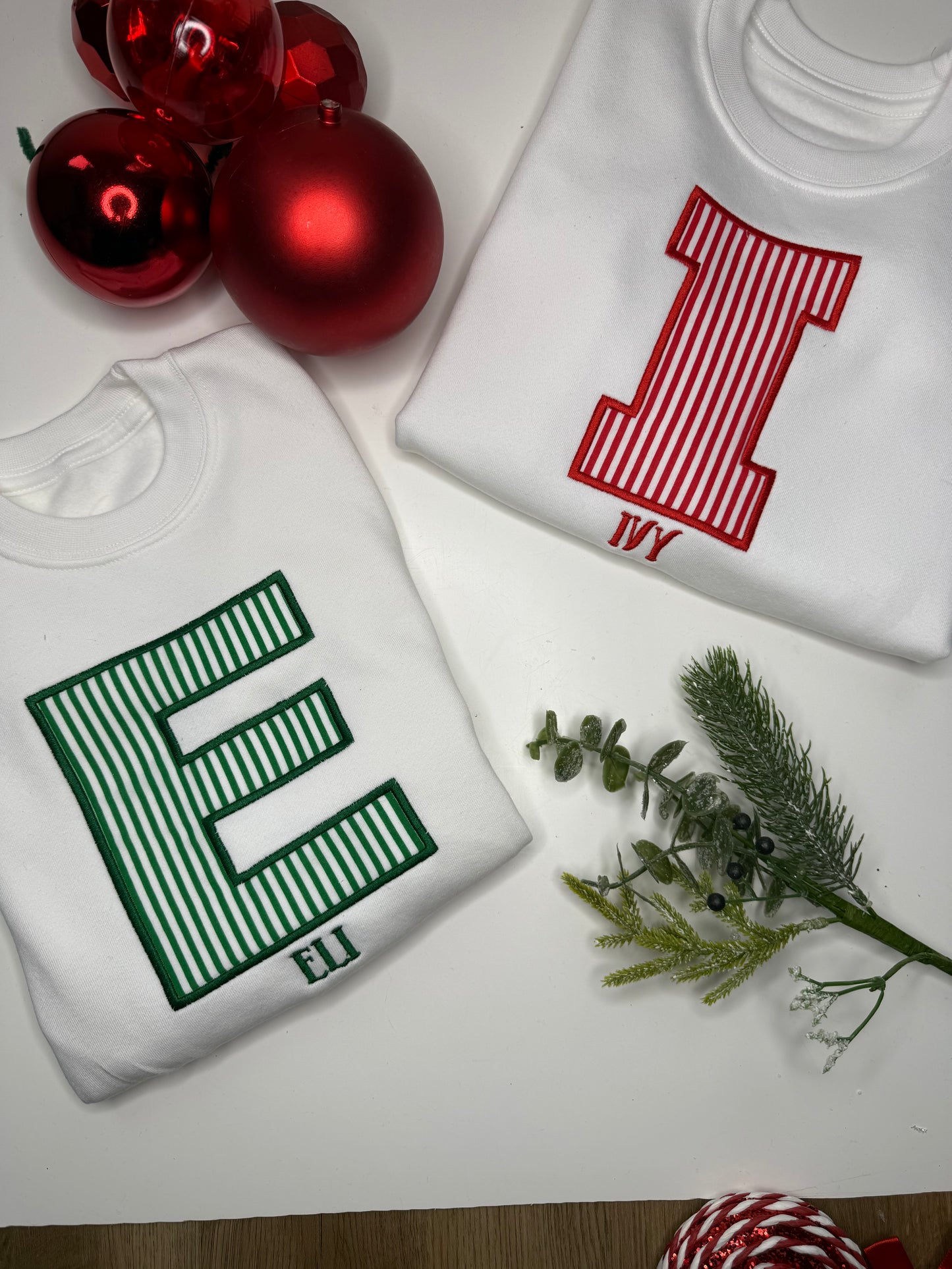 Personalised Christmas Candy Stripe Initial White Sweatshirt
