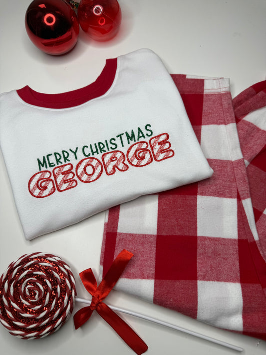 Personalised Merry Christmas Fleece Christmas Pyjamas
