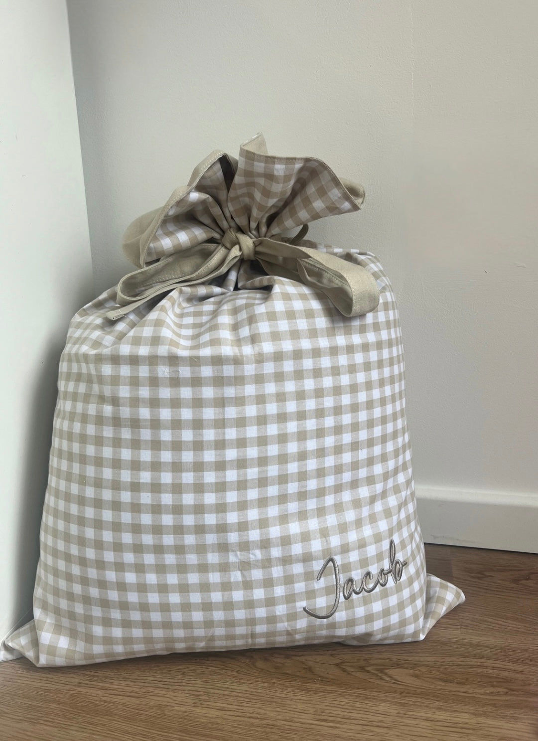 Gingham Personalised Embriodered Christmas Sacks