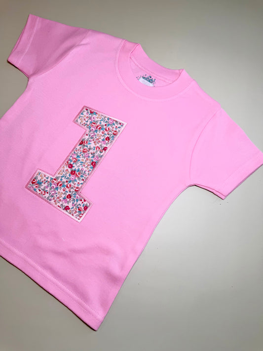 Pink Floral Birthday Number T-Shirt