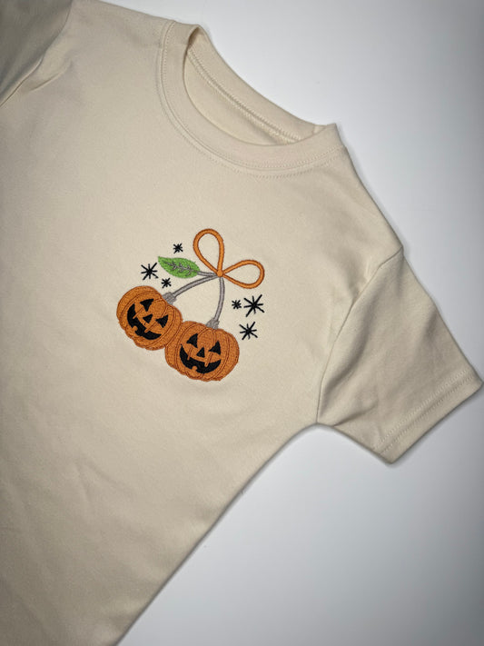 Cream Beige Pumpkin Cherries T-shirt