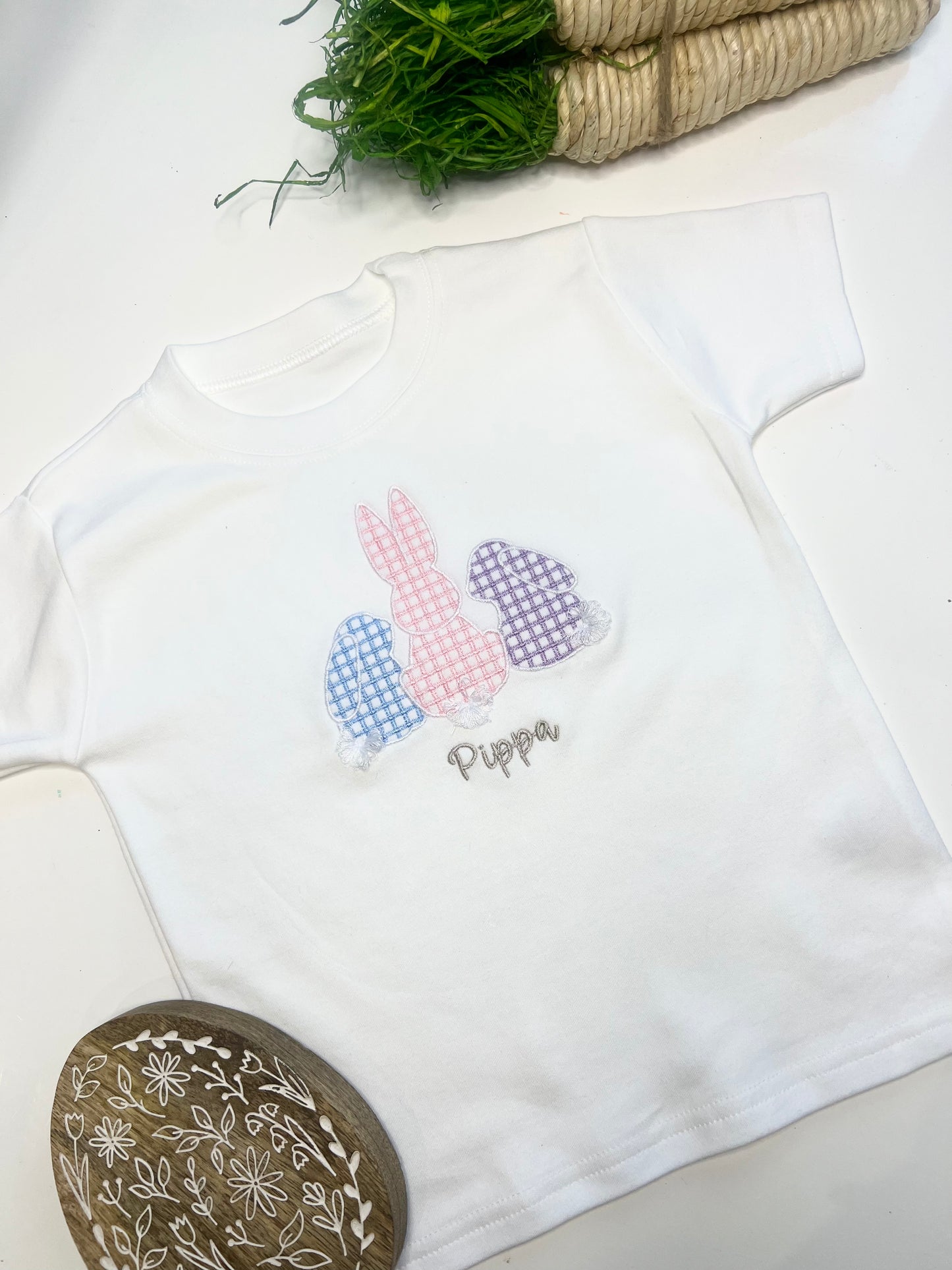 Pastel Gingham Fluffy Bunny Tail T-shirt