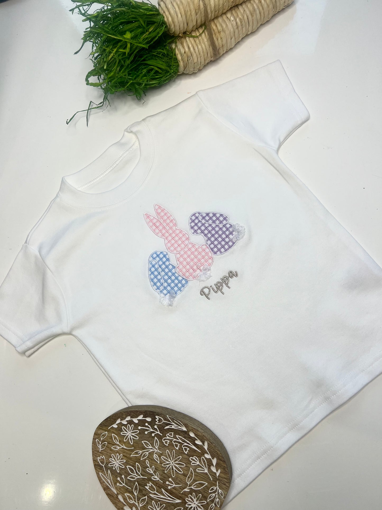 Pastel Gingham Fluffy Bunny Tail T-shirt