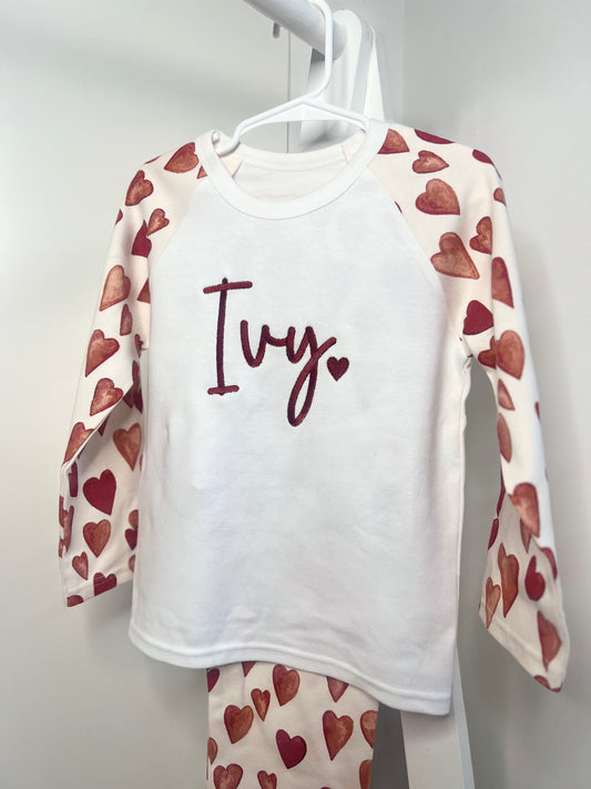 Heart Raglan Personalised Pyjamas