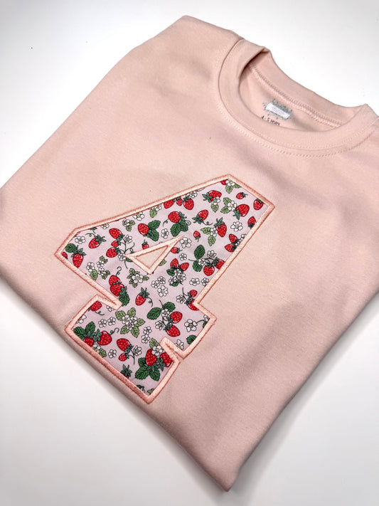 Dusty Pink Strawberry Birthday Number T-Shirt