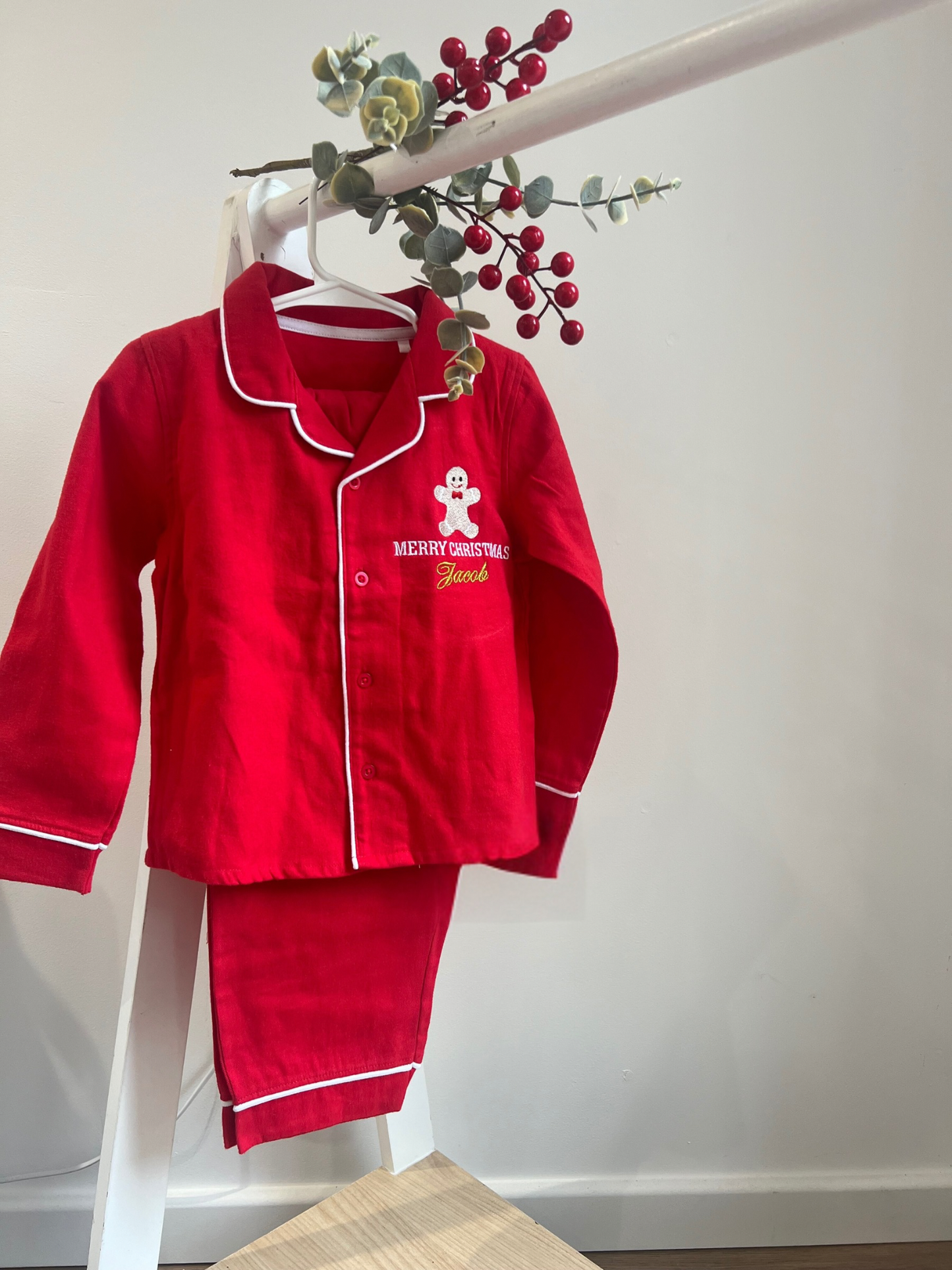 Personalised Red Classic Gingerbread Man Christmas Pyjamas