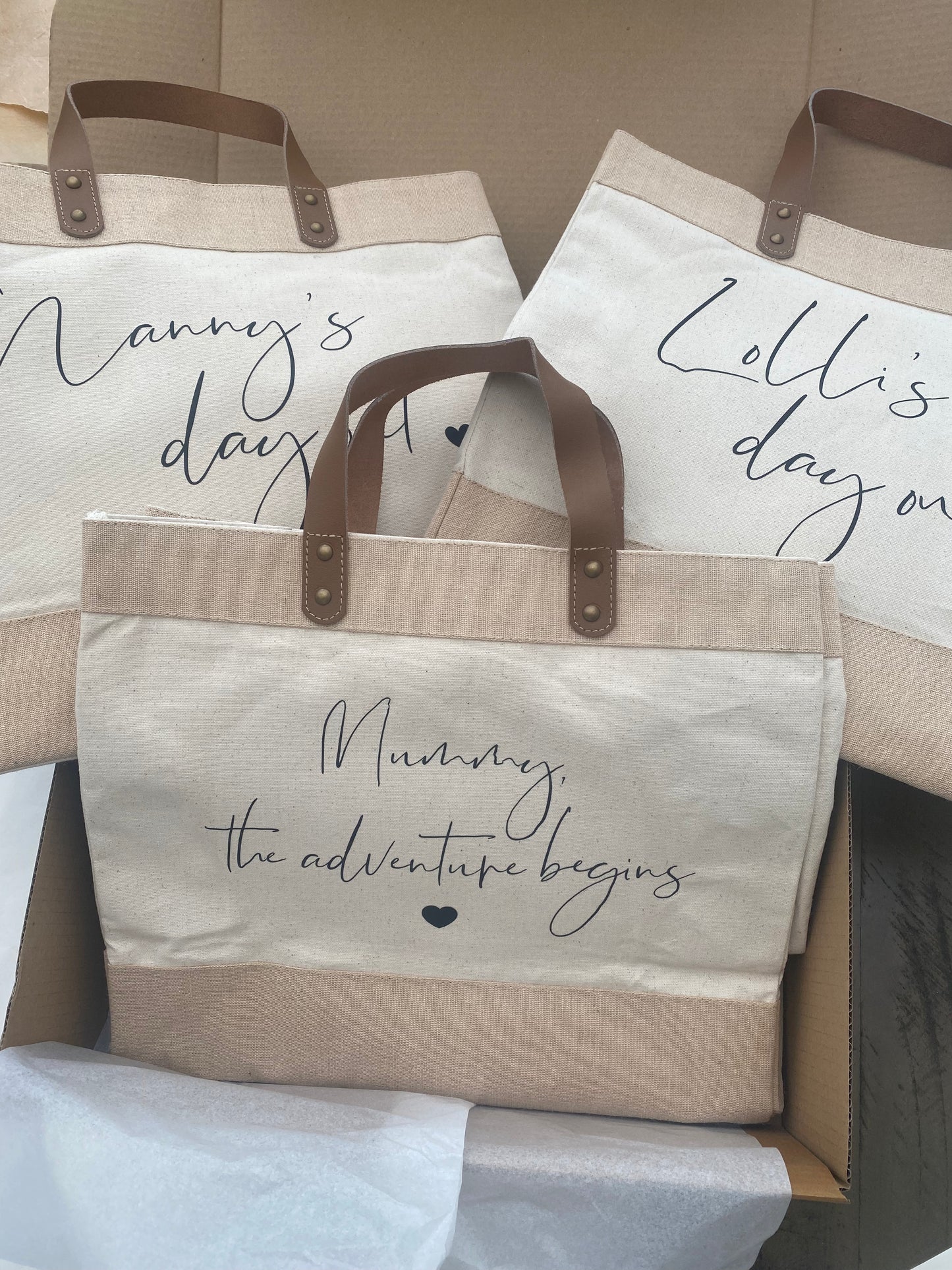 'Mummy The Adventure Begins' Luxury Large Tote Bag