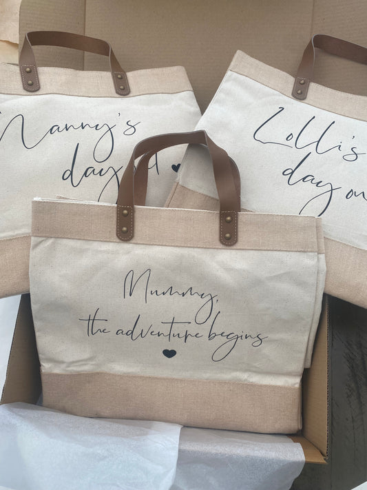 'Mummy The Adventure Begins' Luxury Large Tote Bag