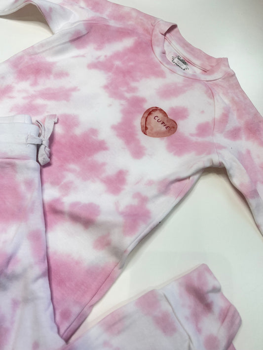 Cute Heart Pink Tie Dye Loungewear Set