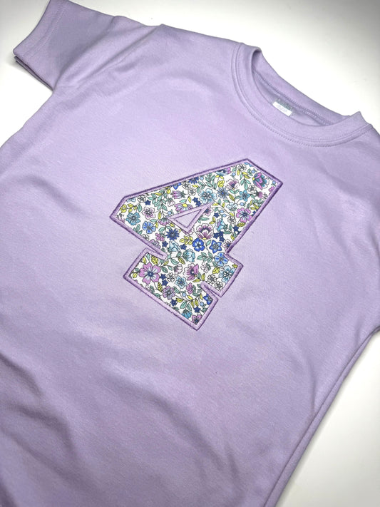 Lilac Floral Birthday Number T-Shirt