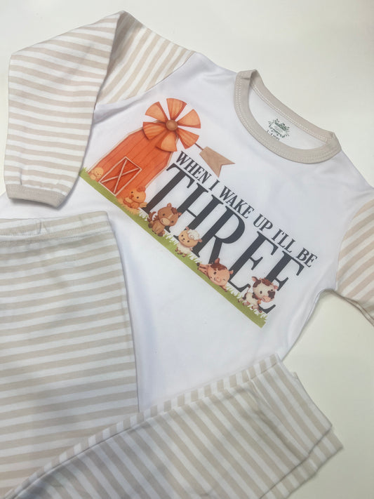 Three Farm Beige Striped Loungewear Set 3rd Birthday