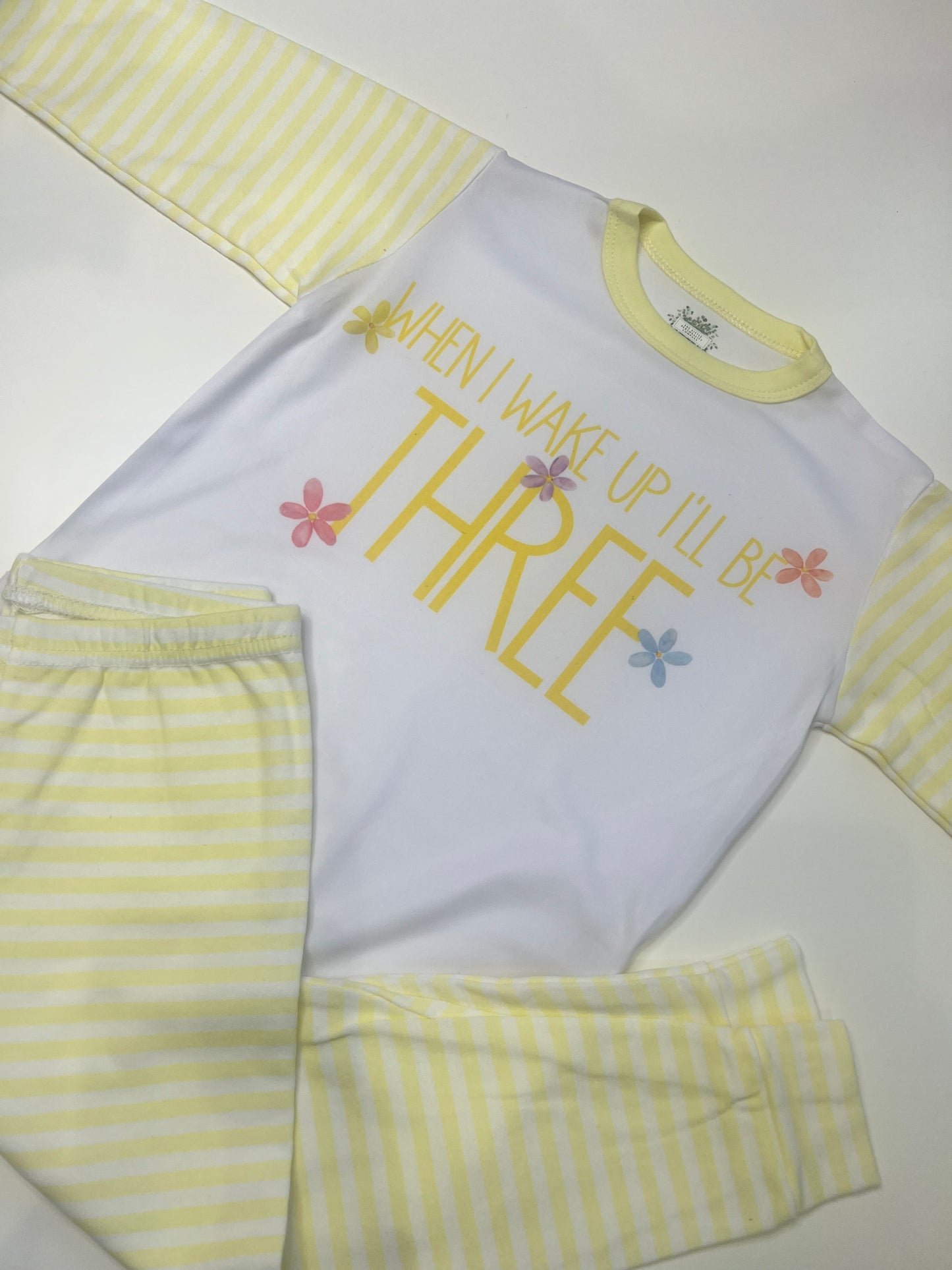 Three Floral Yellow Striped Loungewear Set 3rd Birthday