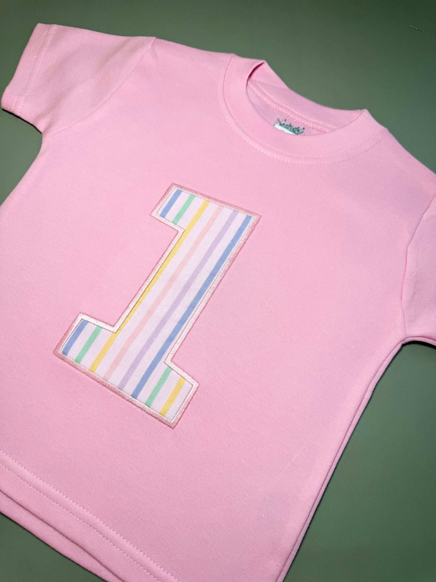 Pink Striped Birthday Number T-Shirt