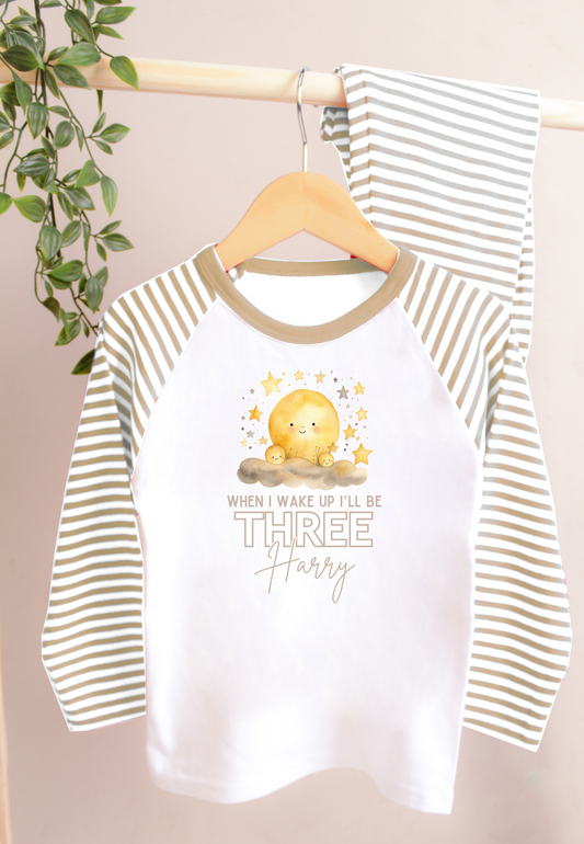 Personalised When I Wake up Beige Stripe Moon & Stars Theme Pyjamas