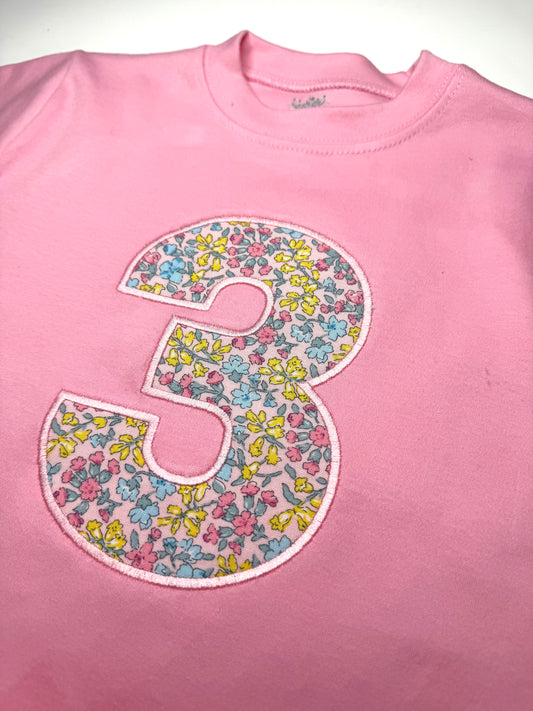 Pink Floral Birthday Number T-Shirt