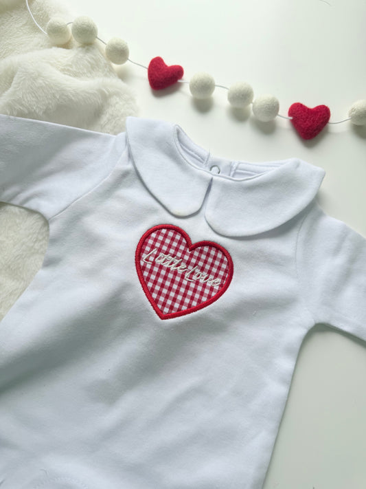 Little Love Gingham Heart Valentine White Babygrow