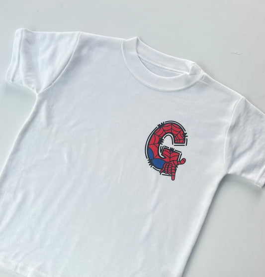 White Superhero Spider inspired Initial T-Shirt