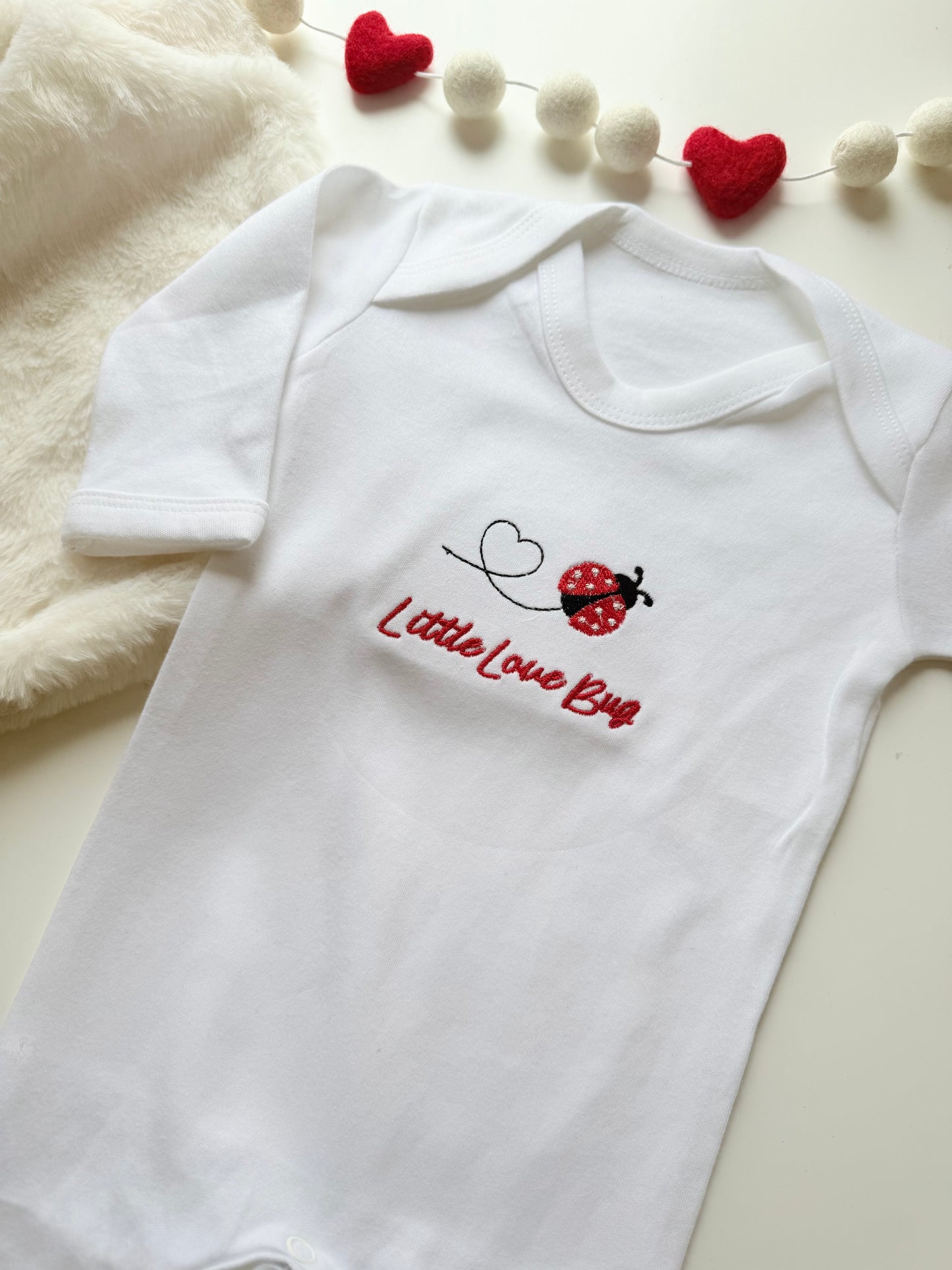 Little Love Bug Valentine White Babygrow