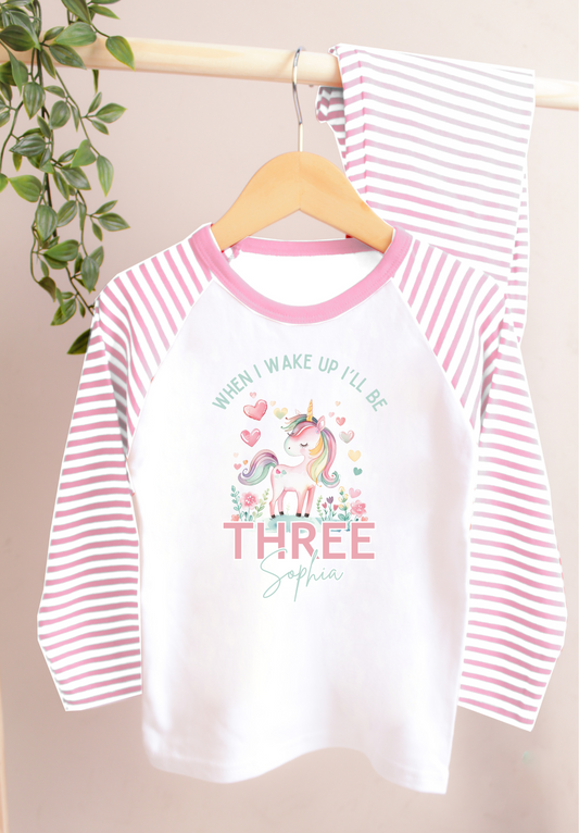 Personalised When I Wake up Pink Stripe Unicorn Theme Pyjamas