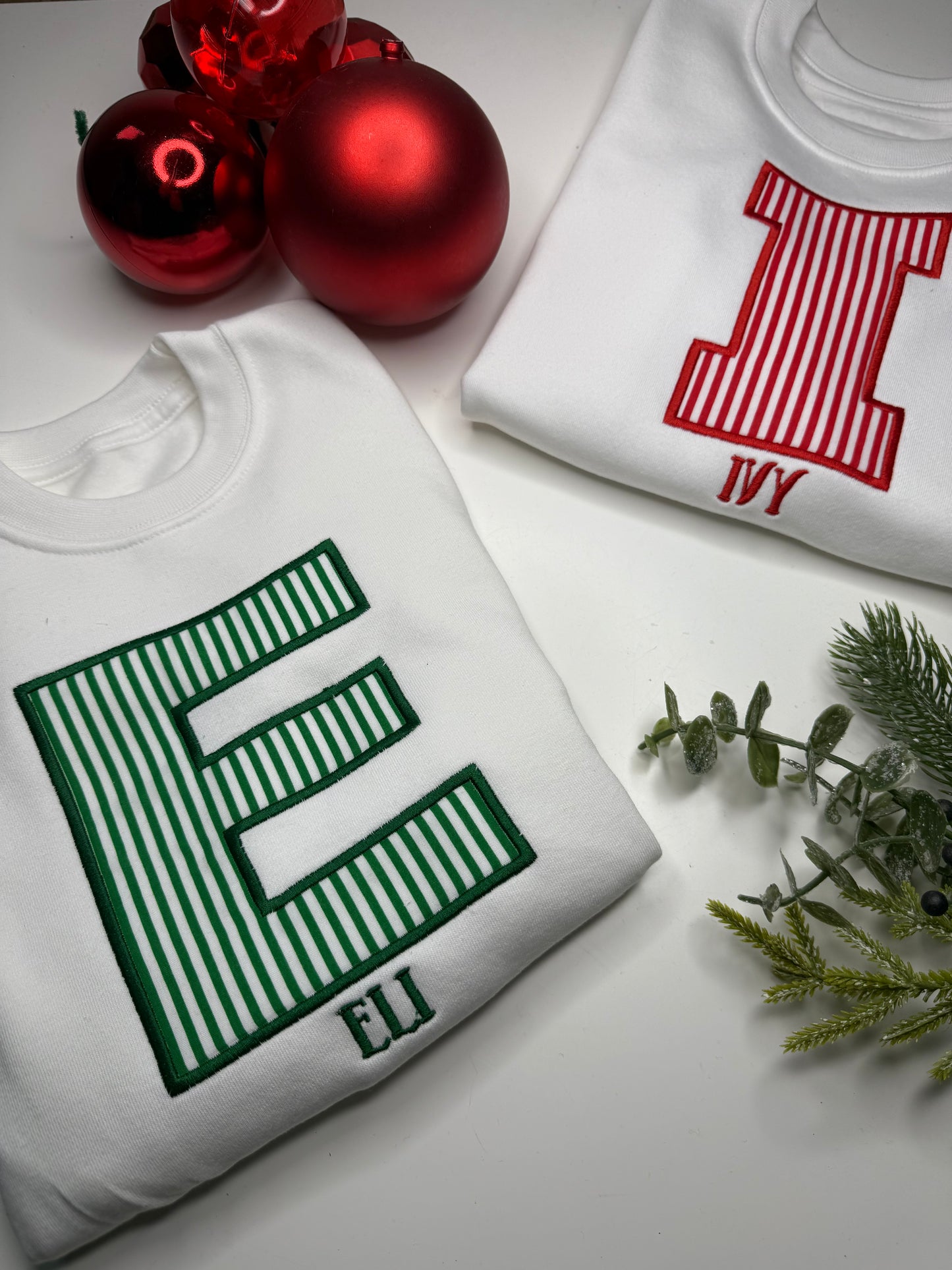 Personalised Christmas Candy Stripe Initial White Sweatshirt