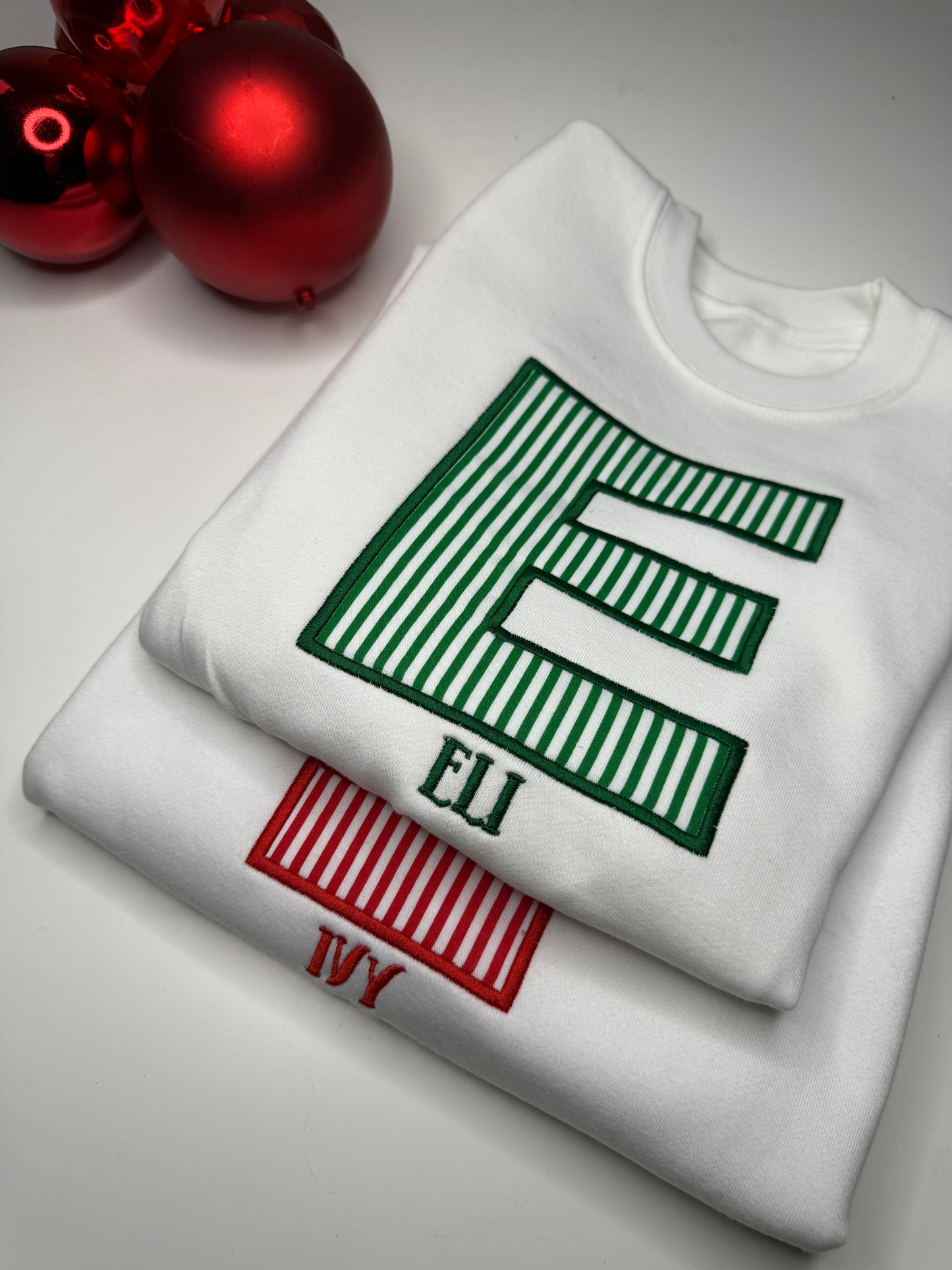 Personalised Christmas Candy Stripe Initial White Sweatshirt