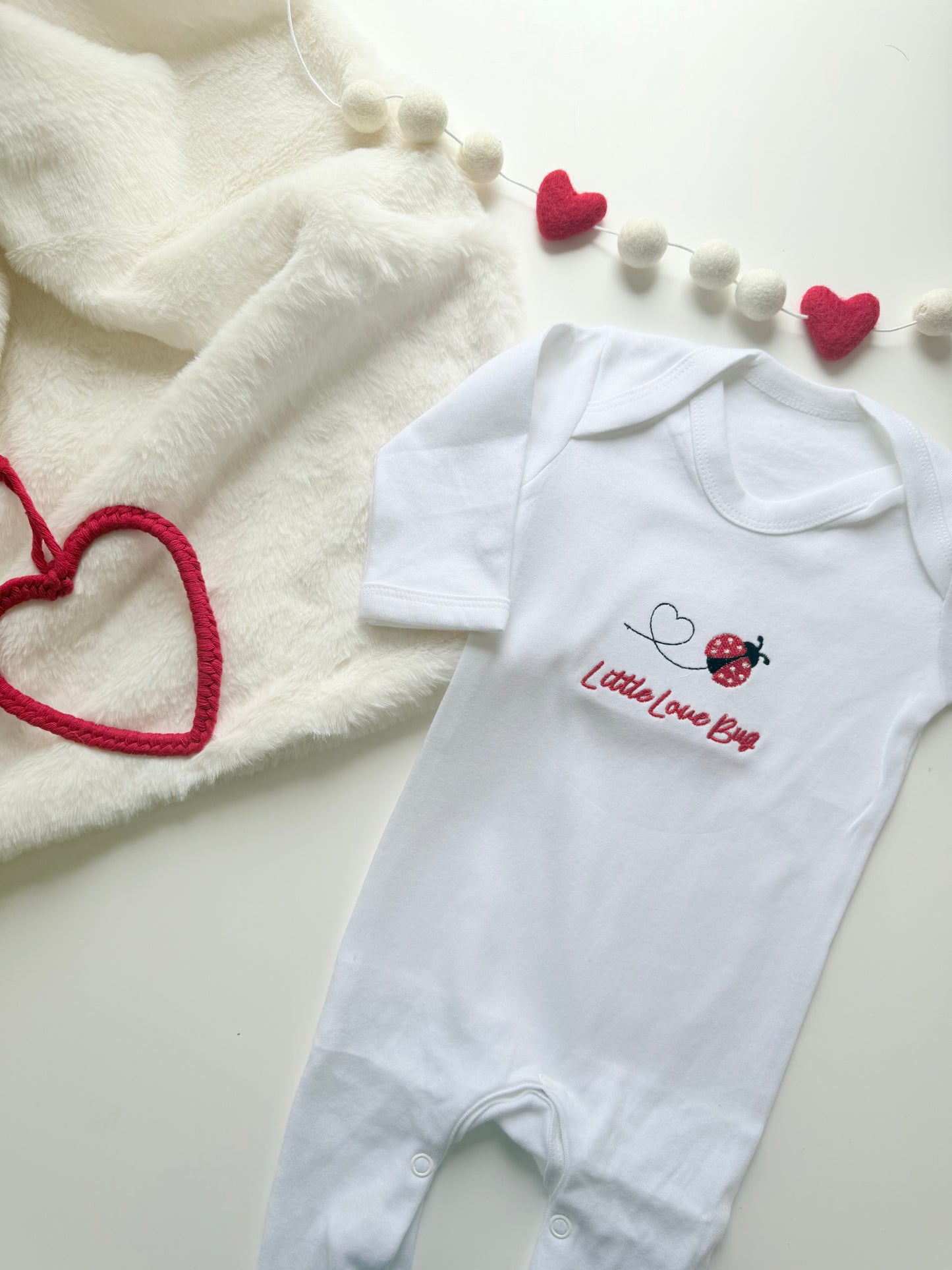 Little Love Bug Valentine White Babygrow