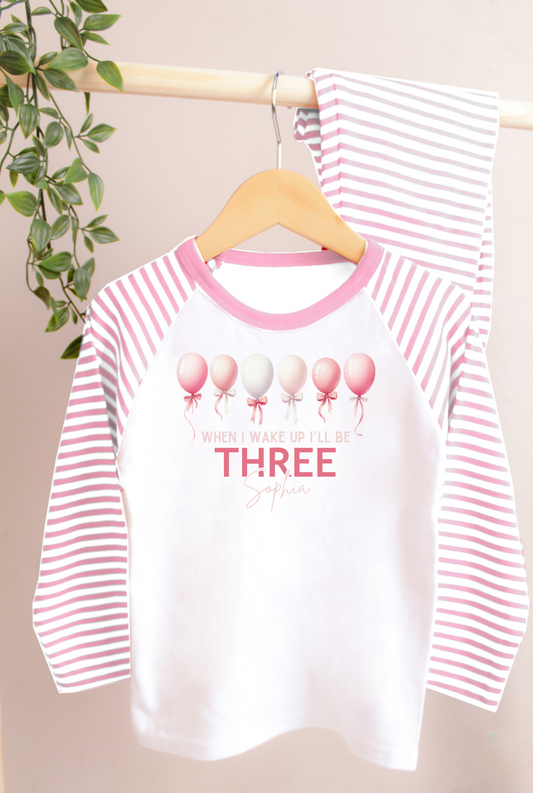 Personalised When I Wake up Pink Stripe Balloon Theme Pyjamas