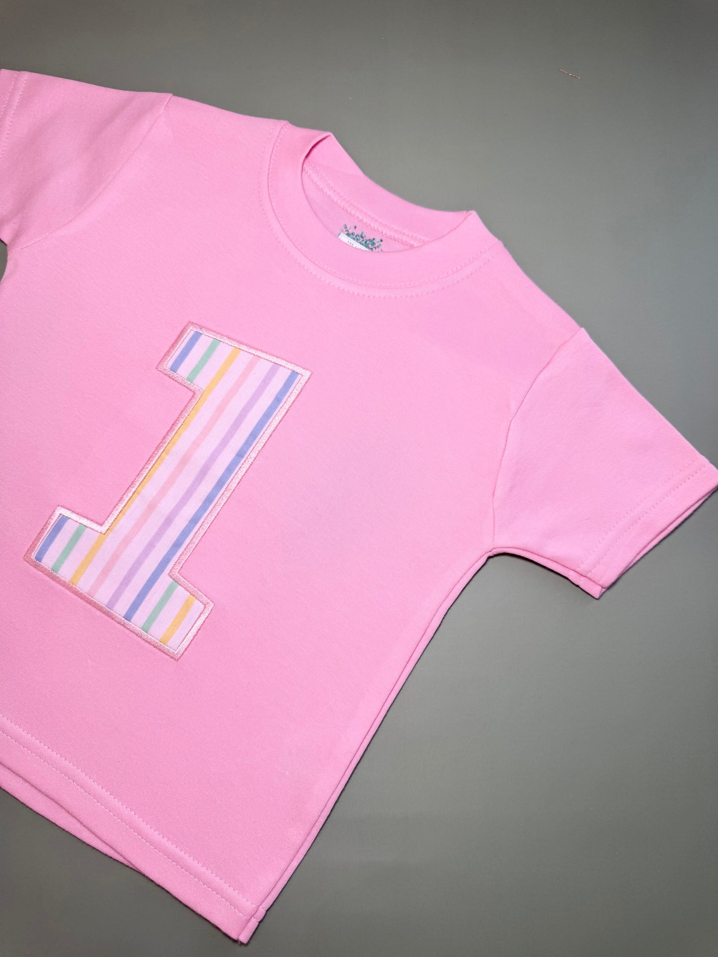 Pink Striped Birthday Number T-Shirt