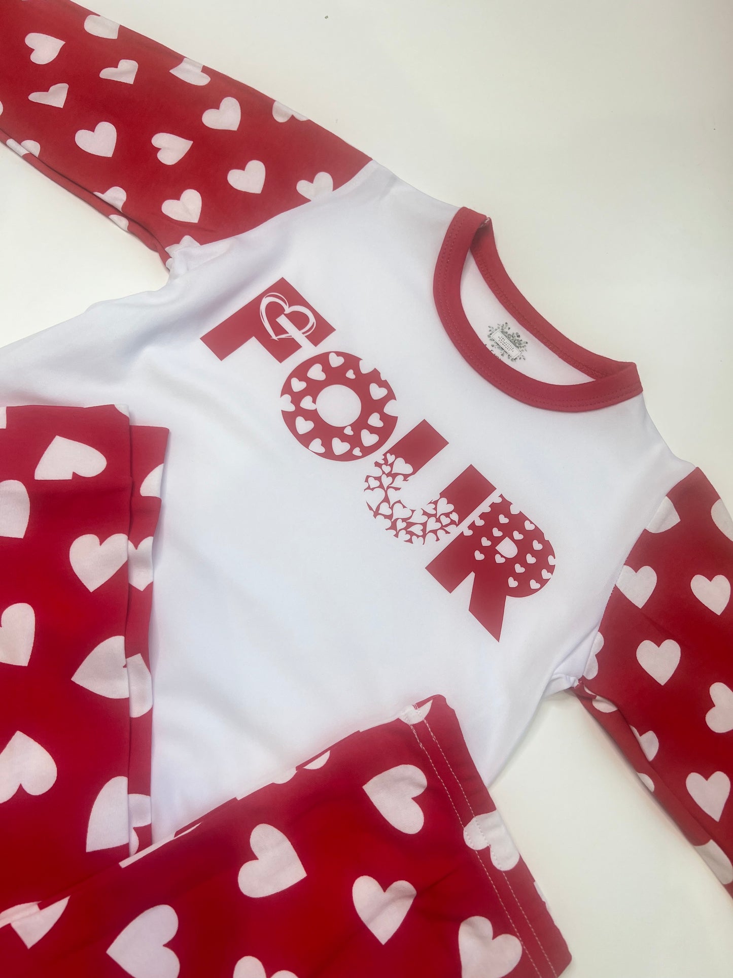 Heart Themed Four Red Heart Loungewear Set 4th Birthday