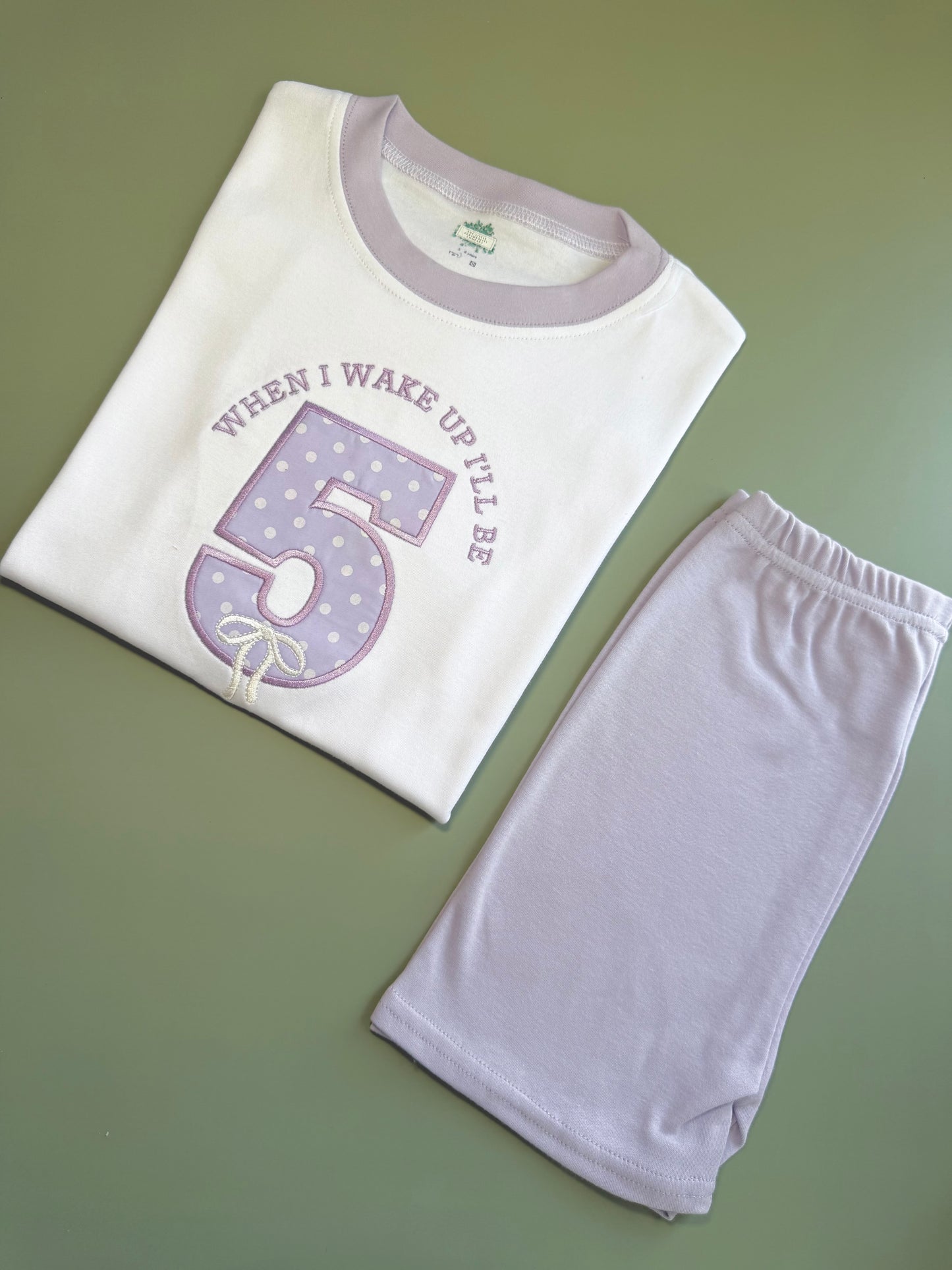 Personalised When I Wake up Lilac Spot & Bow Number Short Pyjamas