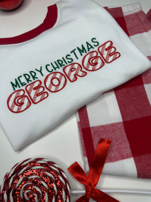 Personalised Merry Christmas Fleece Christmas Pyjamas
