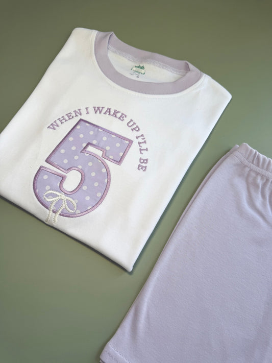 Personalised When I Wake up Lilac Spot & Bow Number Short Pyjamas
