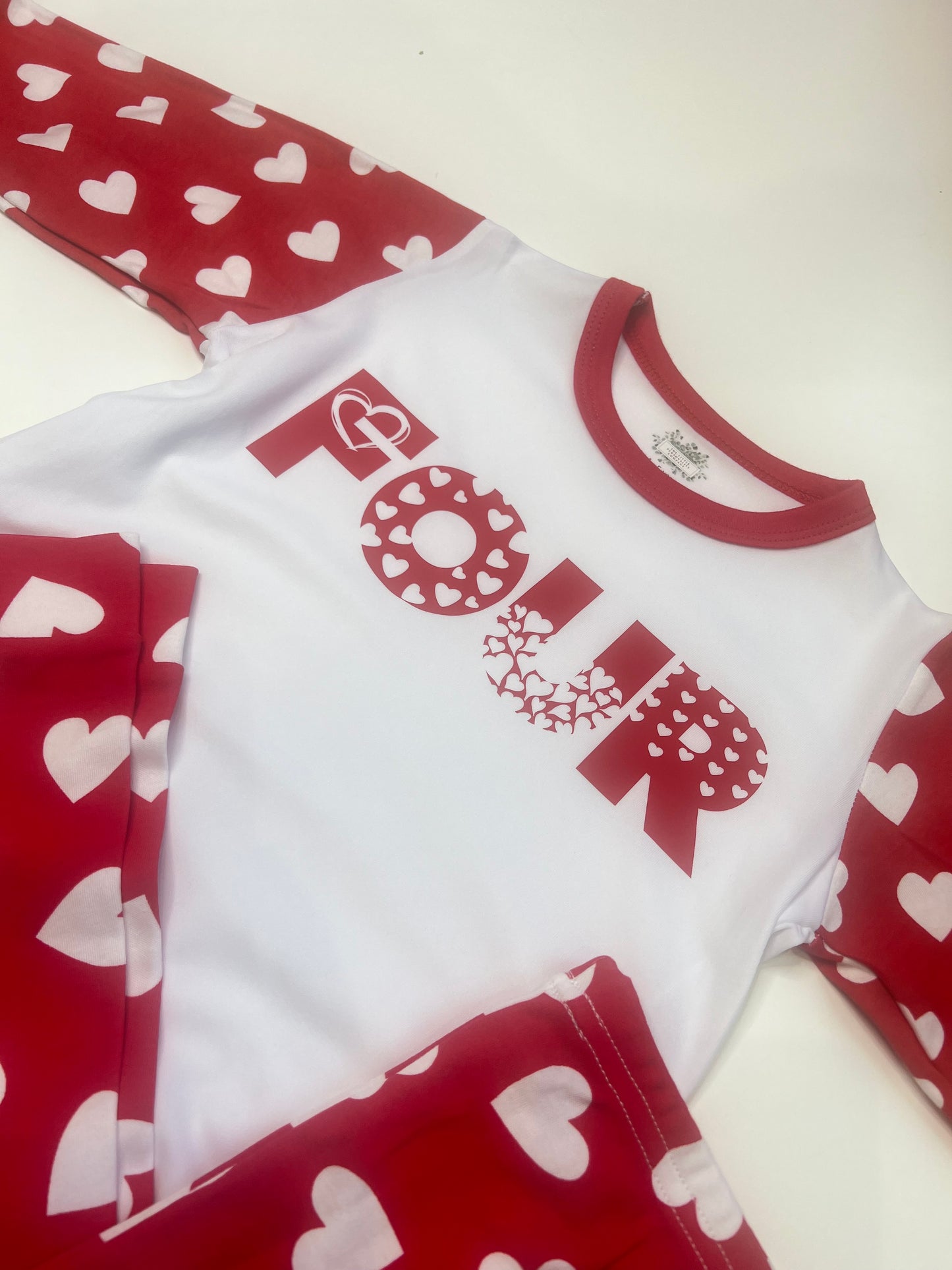 Heart Themed Four Red Heart Loungewear Set 4th Birthday