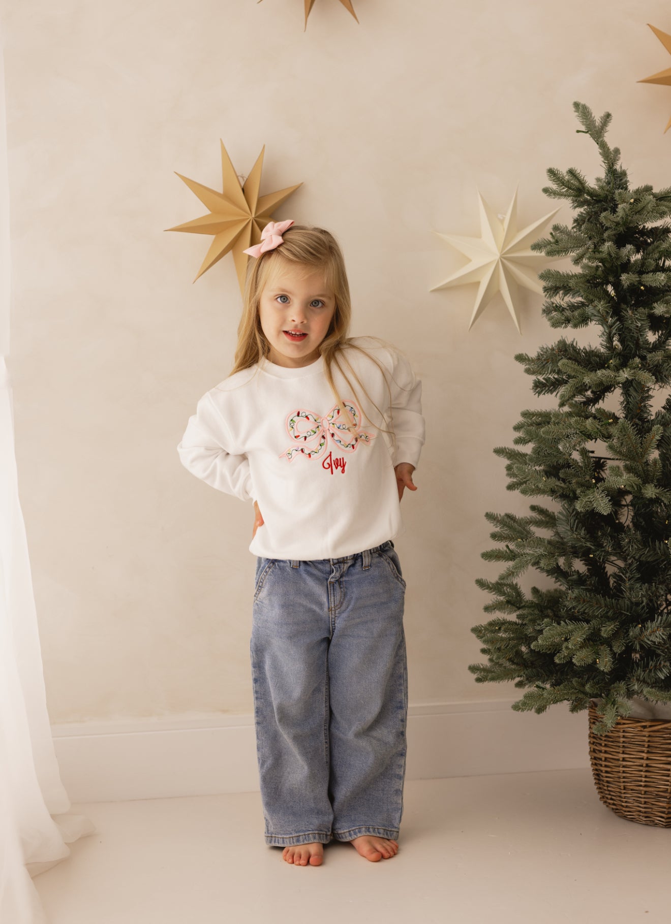 Christmas Bow and Lights White Sweatshirt