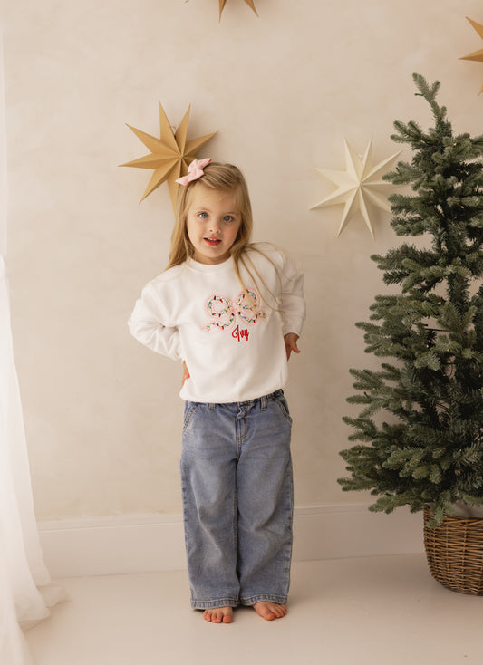 Christmas Bow and Lights White Sweatshirt