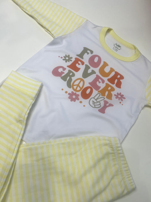 Four-ever Groovy Yellow Striped Loungewear Set 4th Birthday