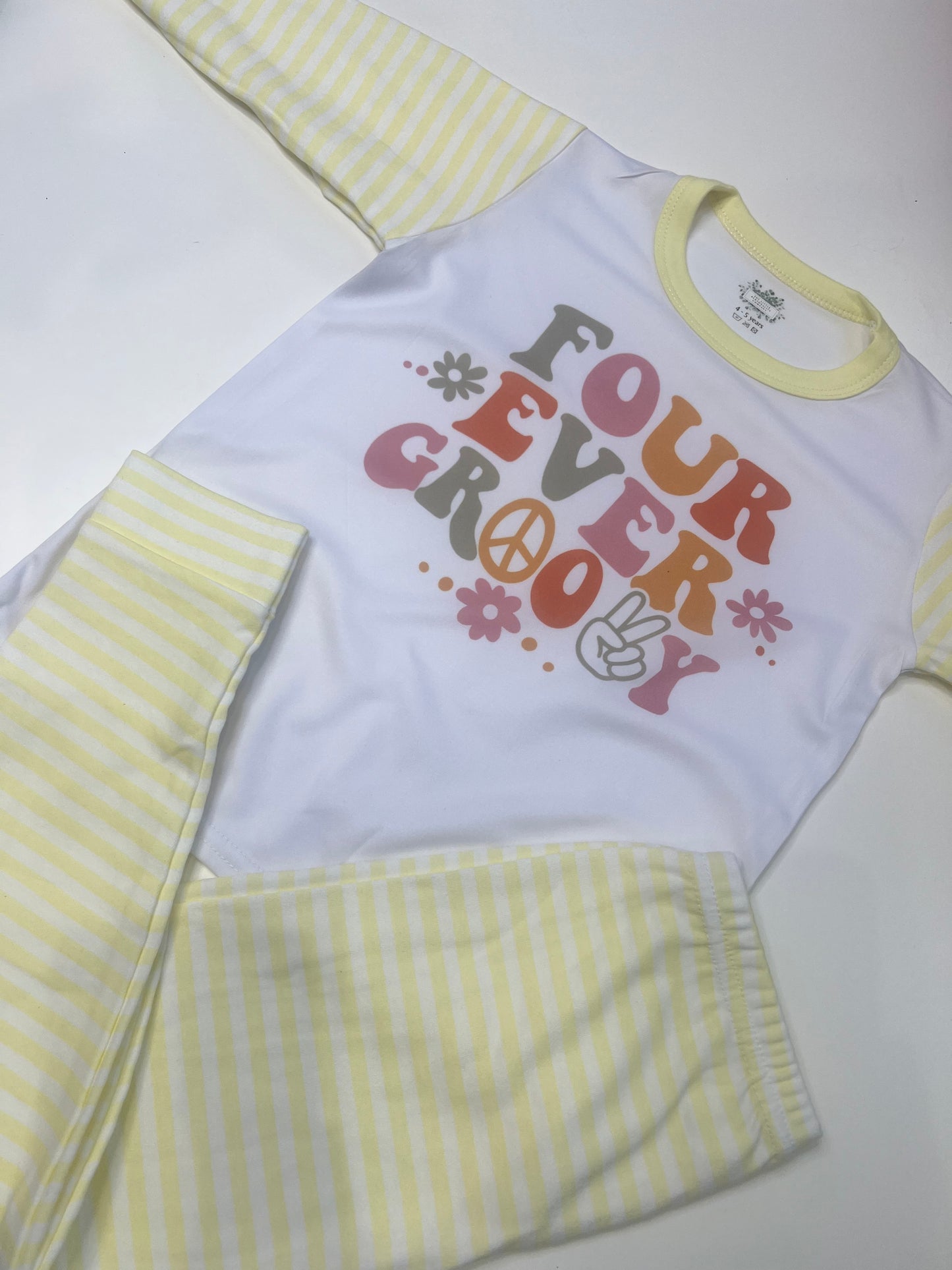 Four-ever Groovy Yellow Striped Loungewear Set 4th Birthday