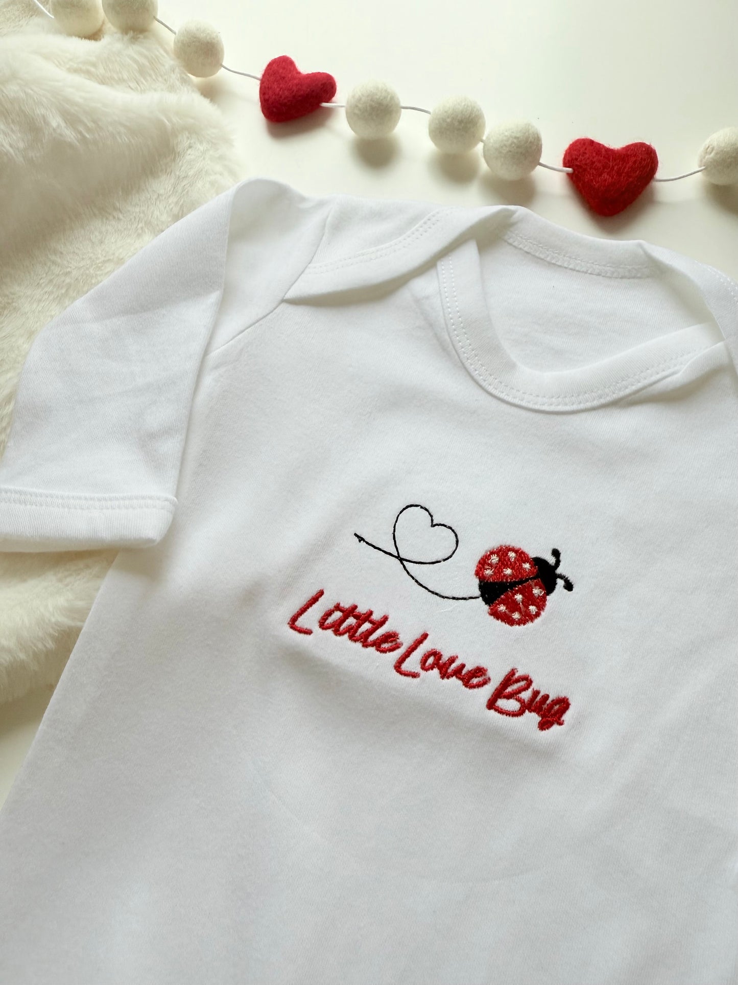 Little Love Bug Valentine White Babygrow