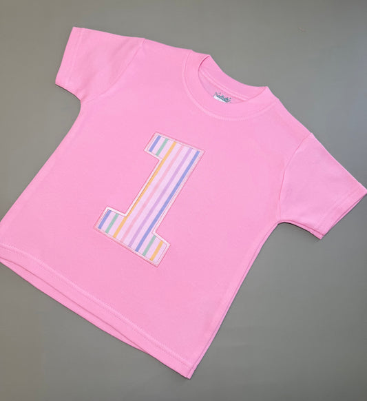 Pink Striped Birthday Number T-Shirt